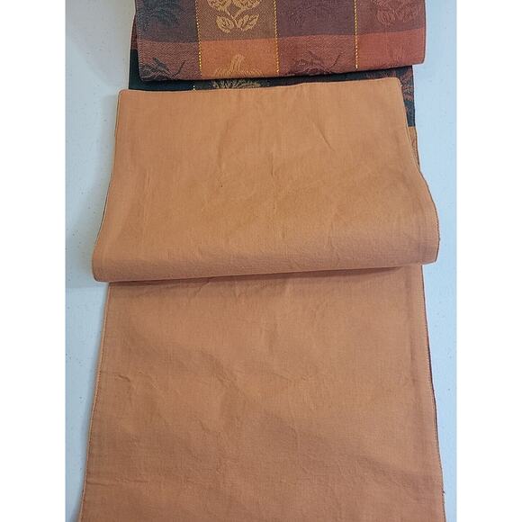 Table Runner Autumn Leaves Pumpkins Check Festive Thanksgiving Linens 70"x13" - Picture 4 of 9